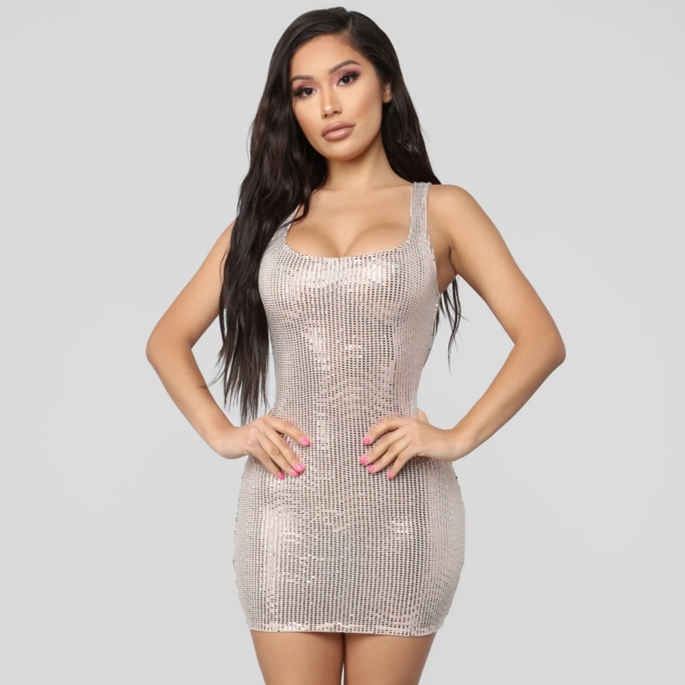 She Shinin’ Metallic Mini Dress Rose Gold